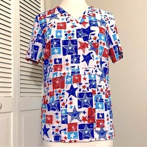 UA Scrubs UA Flex 2 Americana Stars Mock Wrap 3-Pocket S Small Scrub Top